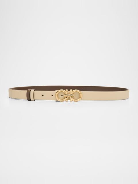 Gancini-Buckle Reversible Leather Belt