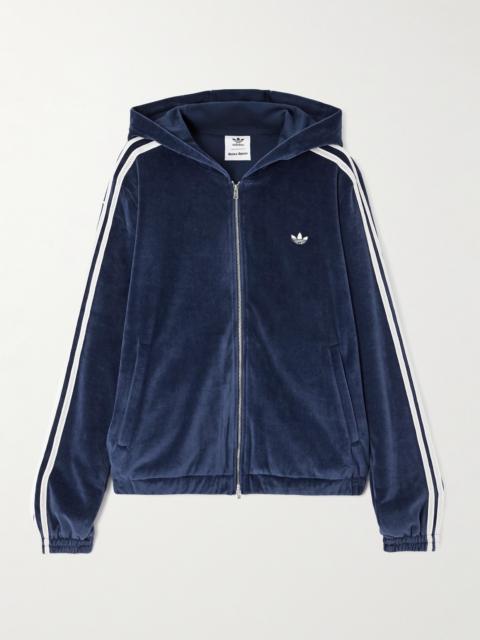 + Wales Bonner Hooded Striped Cotton-blend Velour Zip-up Sweatshirt