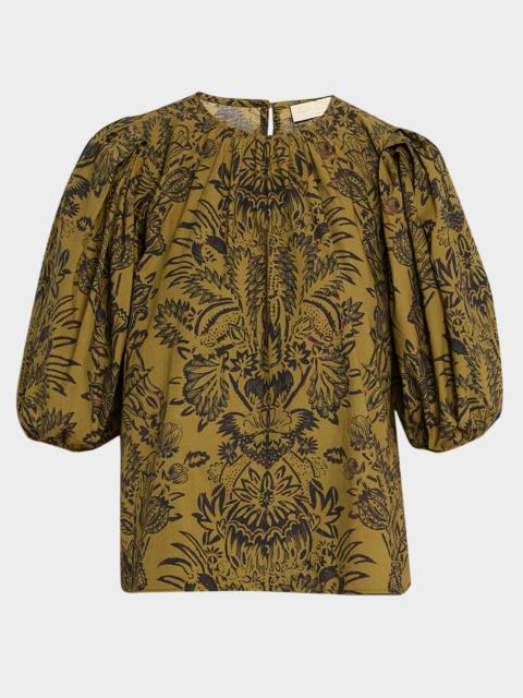 Frantiska Floral Poplin Puff-Sleeve Blouse