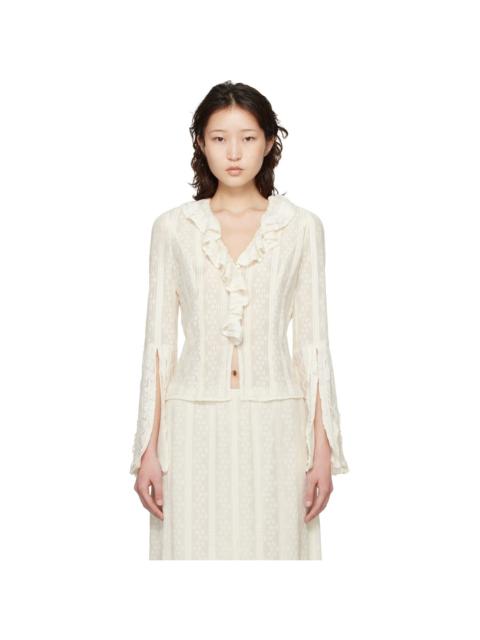 Off-White Floral Ruffle Stretch Lace Blouse