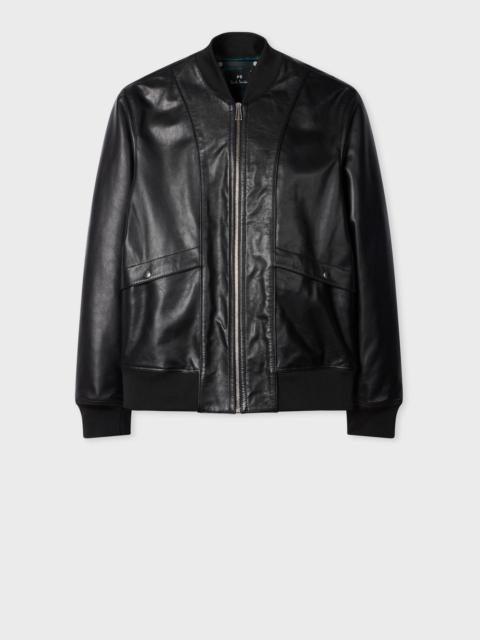 Black Leather Zip-Front Bomber Jacket