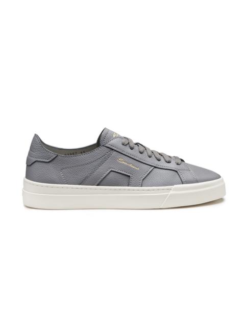 Men's grey tumbled leather Double Buckle Sneaker