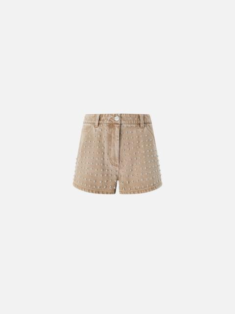 BROWN DENIM SHORTS WITH STUDS