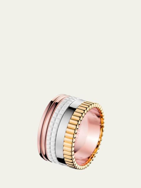 Quatre Large Ring in Tricolor Gold and White Ceramic, Size 52