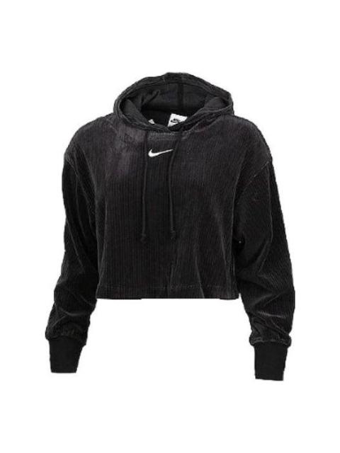 (WMNS) Nike Sportswear Velour Cropped Pullover Hoodie 'Black' DQ5928-010
