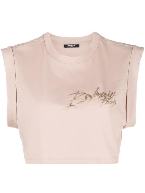 logo-print cotton crop top