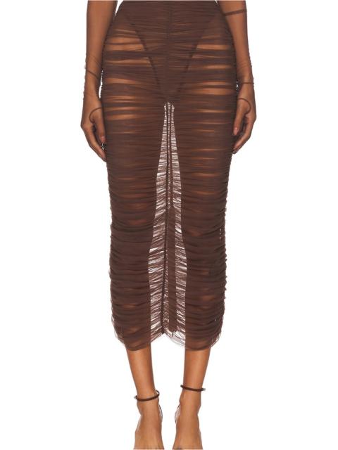 Ruched Mesh Midi Skirt