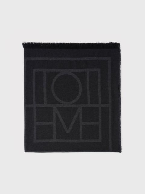 Monogram wool cashmere scarf dark grey