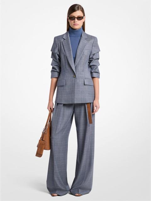 Glen Plaid Wool Crushed-Sleeve Blazer