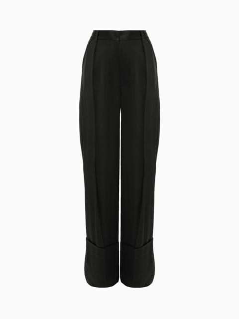 Wide Leg Turn-Up Trouser In Black
