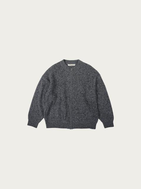 Tweed Wool Zipup Cardigan - Charcoal
