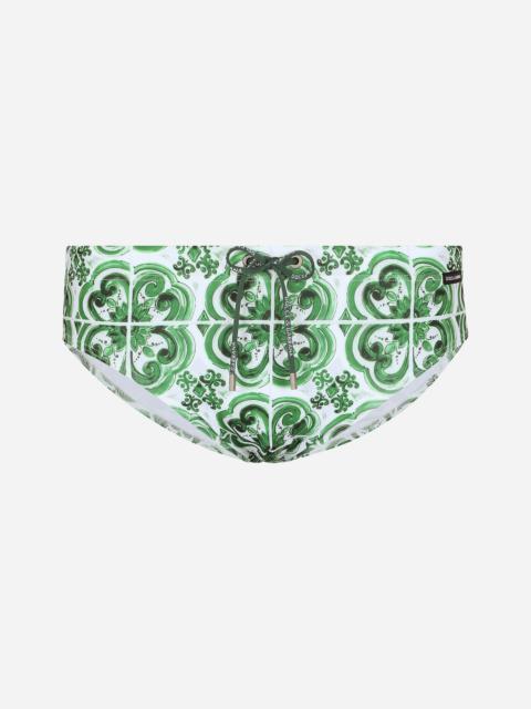 Majolica-print swim briefs with high-cut leg