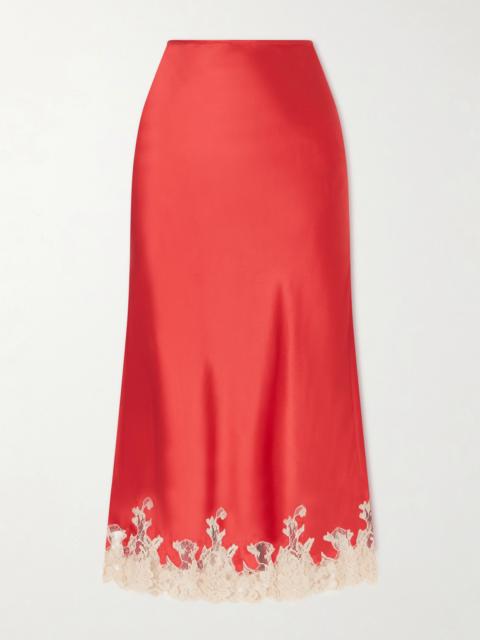 Orchid Lace-trimmed Silk-satin Midi Skirt