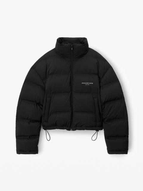 cropped puffer coat with reflective logo