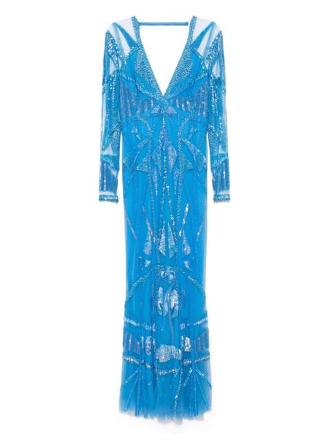 art deco-embroidered V-neck gown