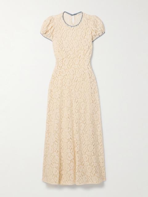 Katarina Satin-trimmed Corded Lace Midi Dress