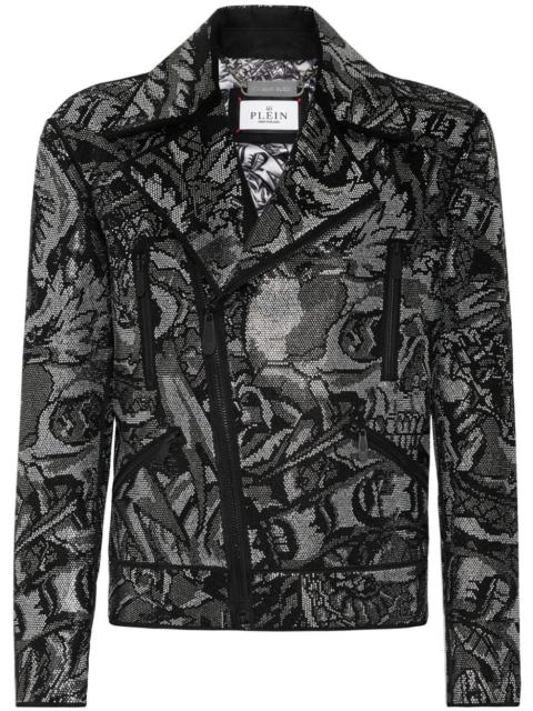 tattoo-print biker jacket