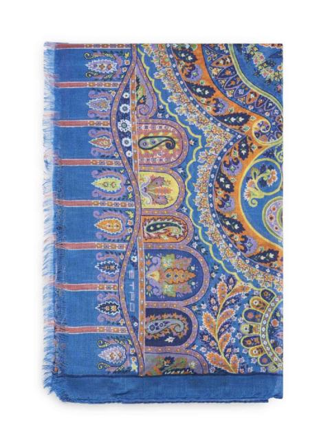 Light blue modal and cashmere floral Paisley-pattern scarf