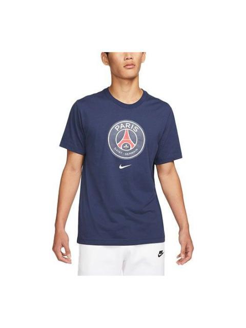 Men's Nike Paris Saint-Germain Crest Large team logo Printing Round Neck Casual Short Sleeve Blue DJ