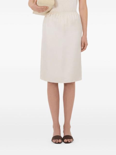elastic-waist silk midi skirt