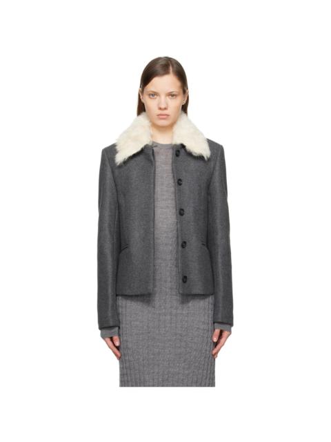 Gray Shearling Collar Jacket