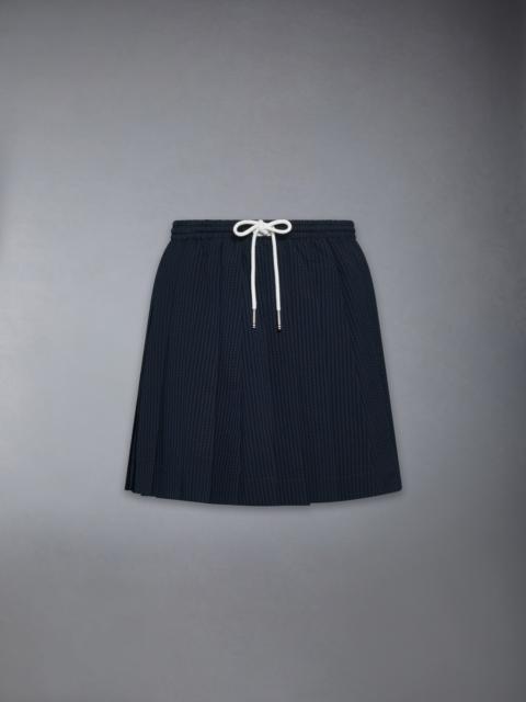 WOOL SEERSUCKER DRAWSTRING PLEATED MINI SKIRT