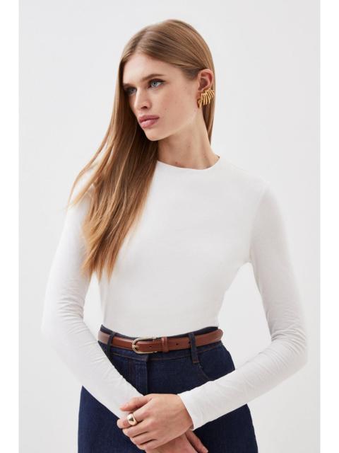 Stretch Cotton Crew Neck Long Sleeve Top