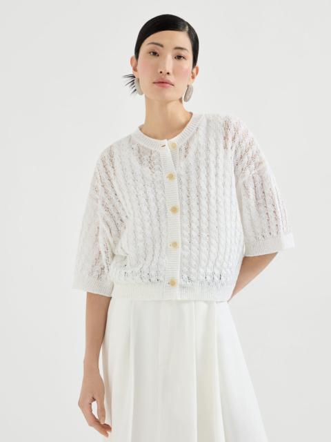 Linen dazzling cable openwork cardigan