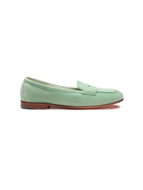 Women's green suede penny loafer