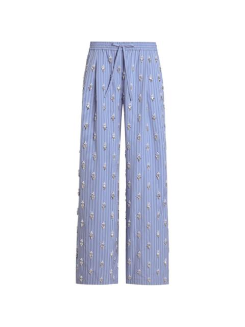 poplin trousers with crystal flower embroidery