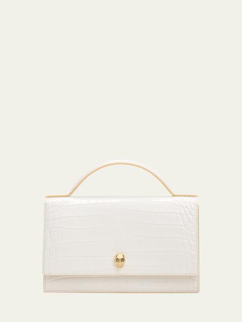 Medium Skull Croc-Embossed Top-Handle Bag