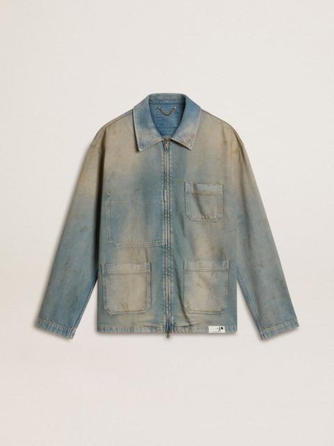 Men's distressed-effect denim jacket with zip