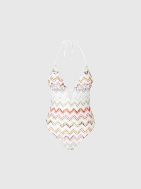 One-piece swimsuit with zig zag lamé 3D