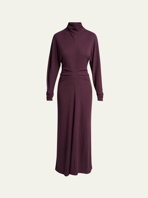 Soren Pleated Rib-Crepe Mock-Neck Dress