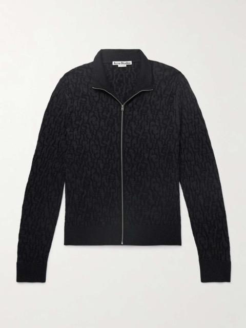 Logo-Jacquard Wool Zip-Up Cardigan