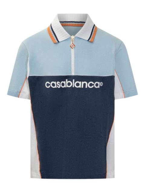 colour-block zip-neck polo shirt