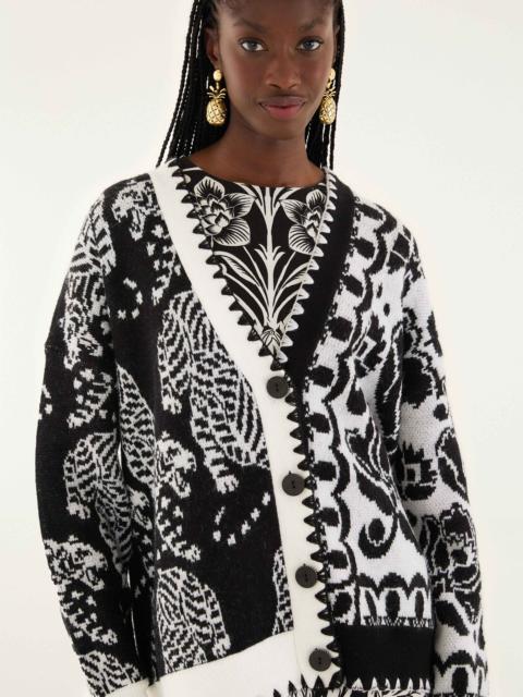 Black & White Mixed Striped Tigers Buttoned Knit Cardigan