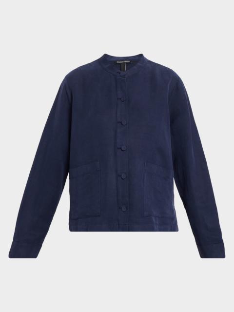 Mandarin Collar Button-Down Blousr