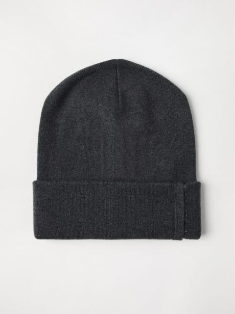 Cashmere rib knit beanie with monili