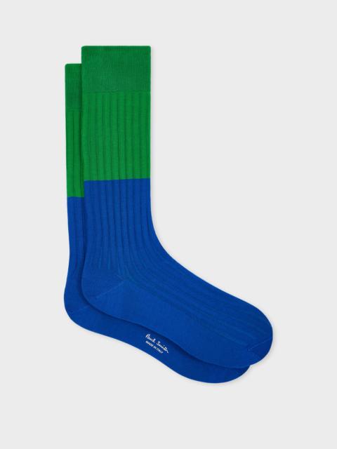 Blue Ribbed Colour Block Socks