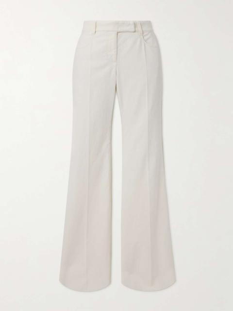 Cotton-blend twill flared pants Cream