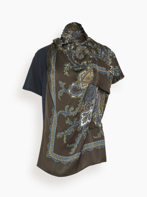 Paisley Print Cotton Jersey T-Shirt in Navy/Khaki