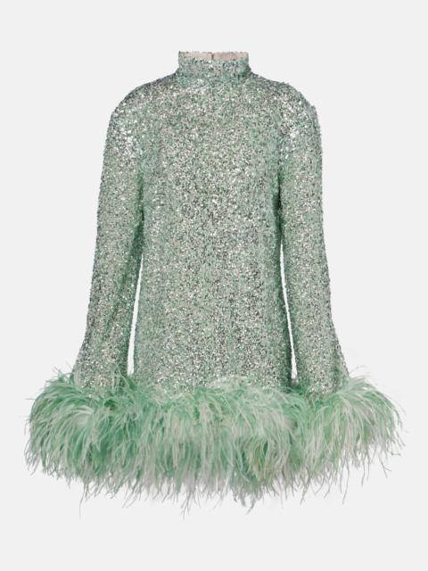 Gina sequined feather-trimmed minidress