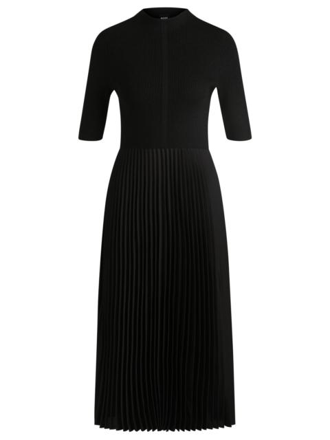 CROPPED-SLEEVE DRESS WITH PLISSÉ SKIRT