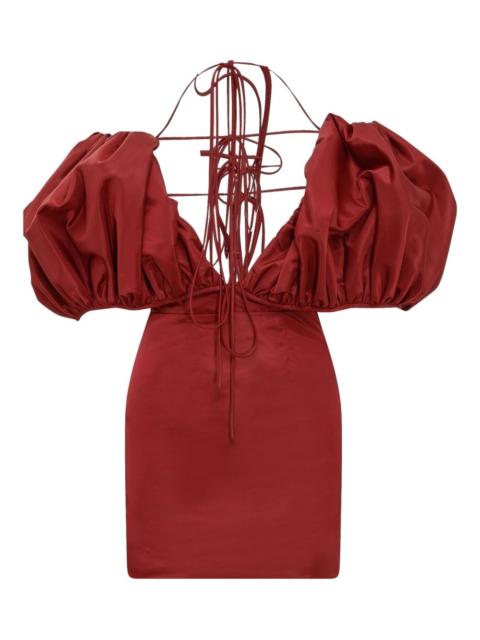 puff-sleeve midi dress