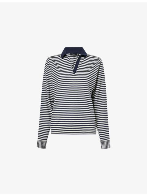 Striped Polo-Collar Wool Jumper