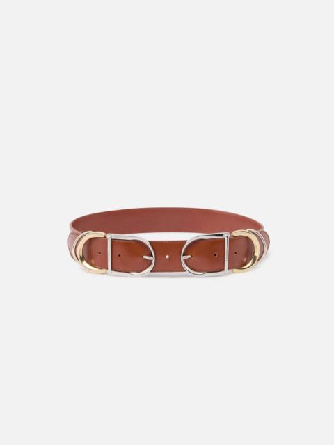 SHINY LEATHER BELT WITH METAL LOOPS, 4 CM