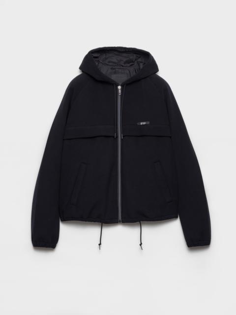 Hooded technical fabric blouson jacket