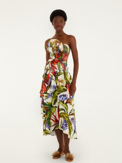 Sand Florart Strapless Maxi Dress