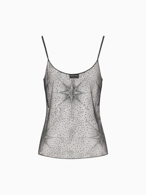 TULLE TOP WITH RHINESTONE EMBROIDERY